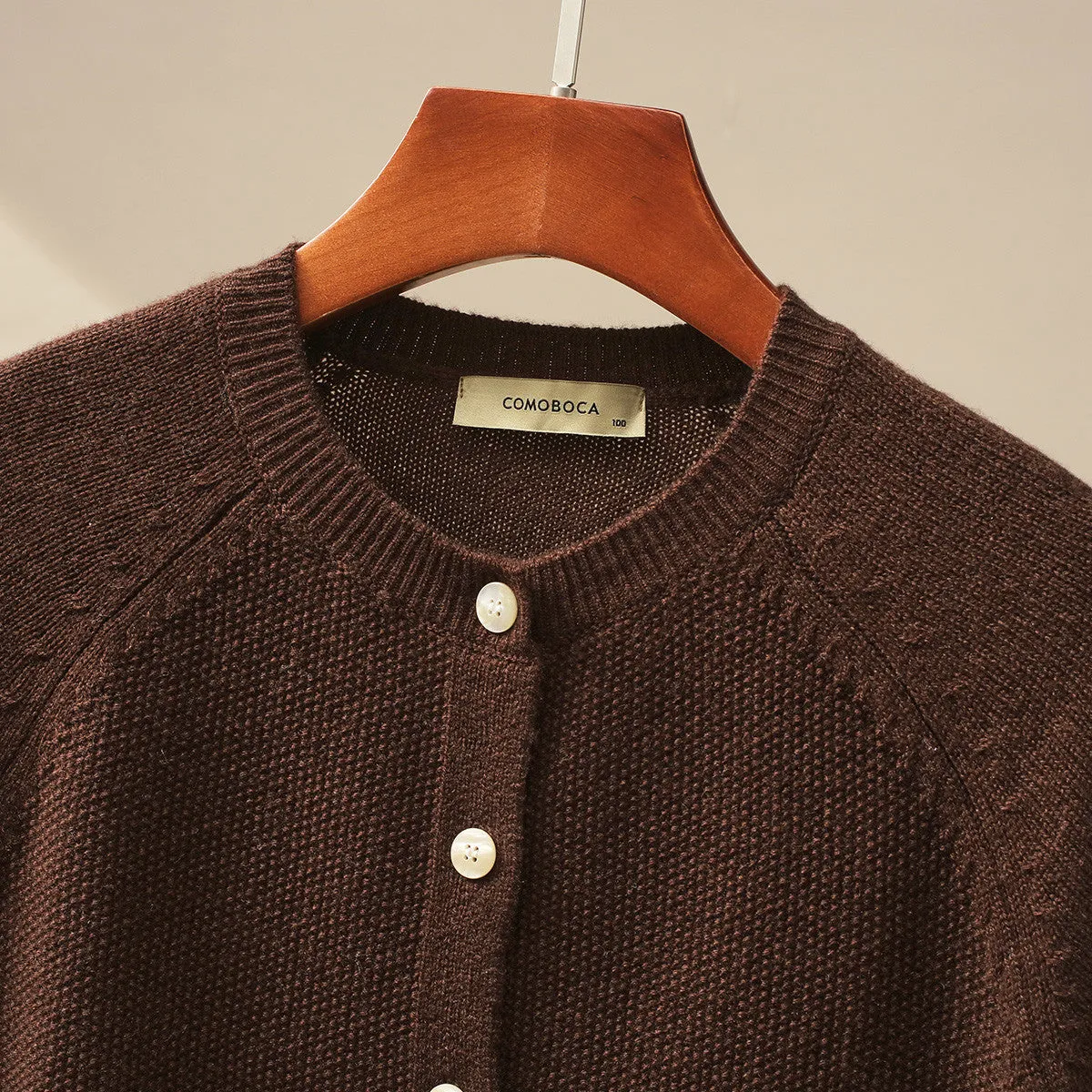 100% Wool Round Neck Cardigan Sweater