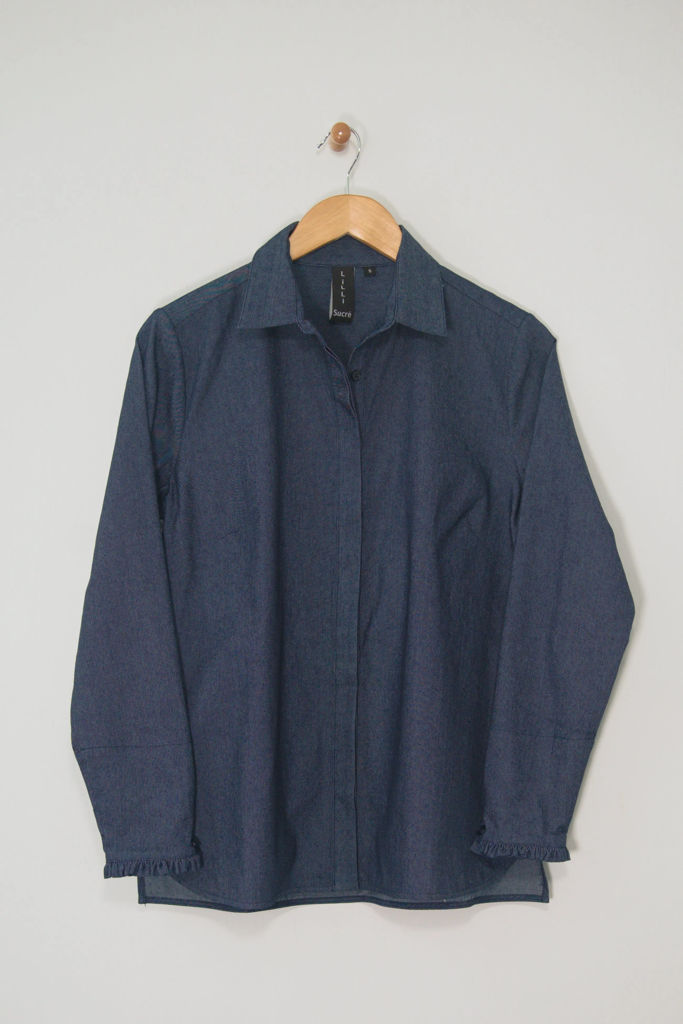 27" Denim Shirt with Ruffle Cuff