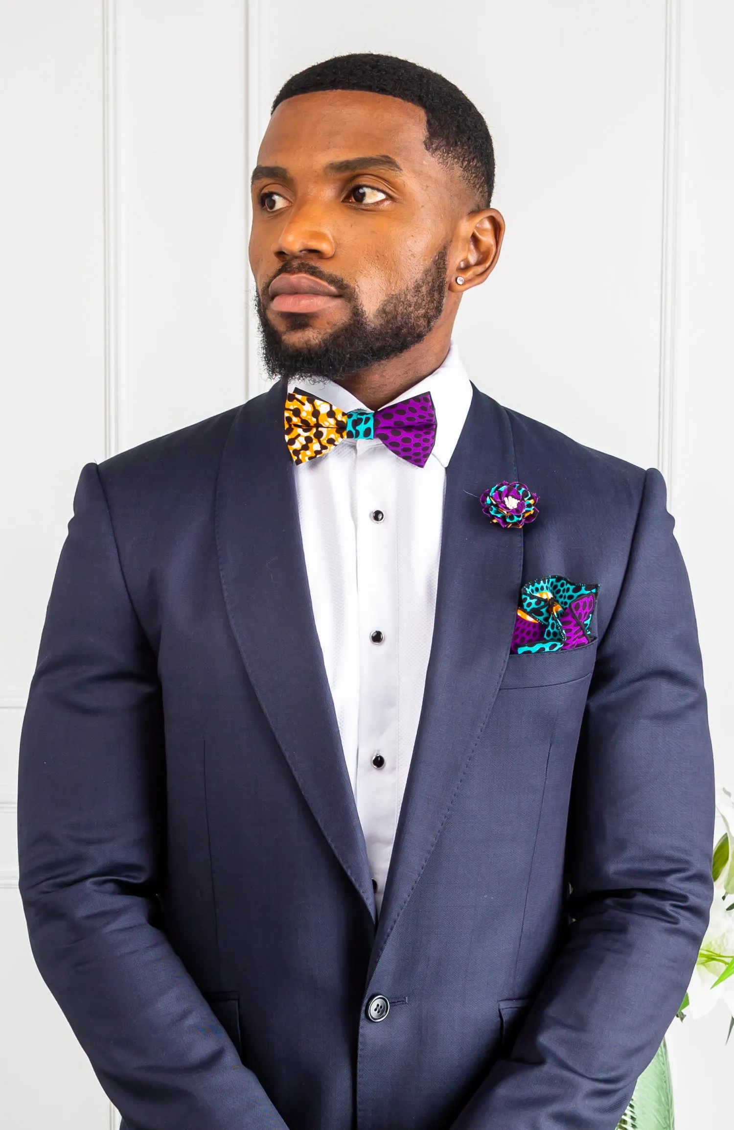 African Print Bowtie Set - African Inspired Fashions Kente Bow Tie Set 4 Pieces - PETER