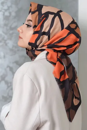 Afvente Patterned Cotton Scarf Orange Hijabs