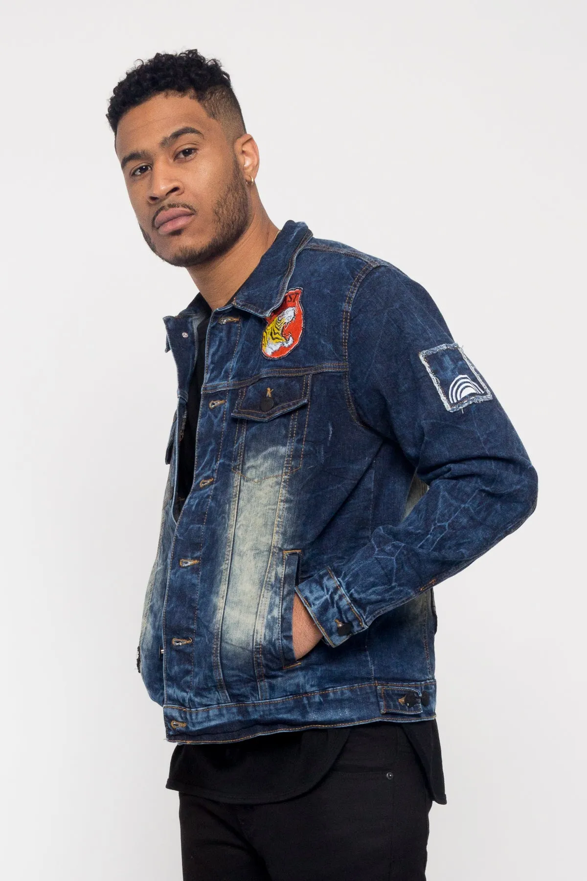 Applique Tiger Patch Denim Jacket