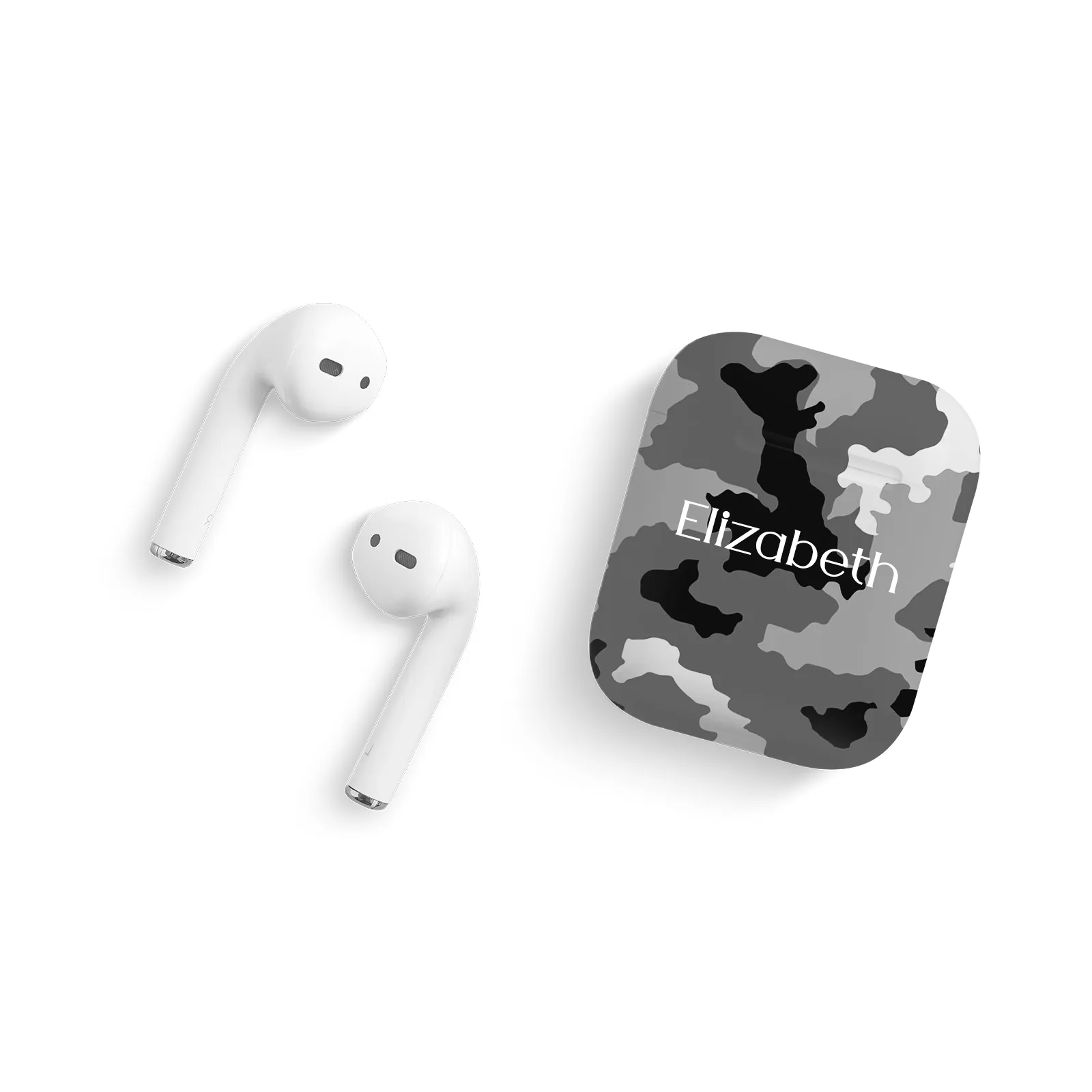 Black and White Camo Editable Text All Over Print Airpods Case