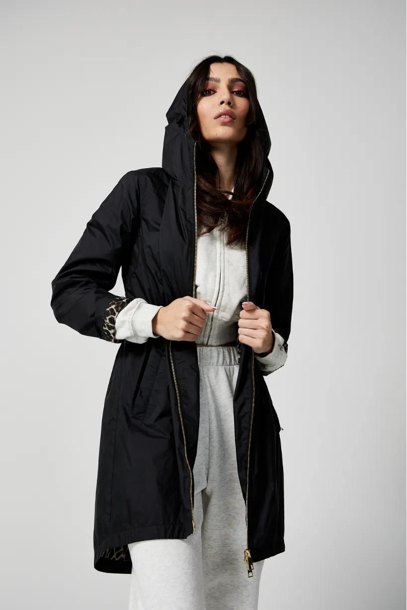 Black Classic Leopard Raincoat