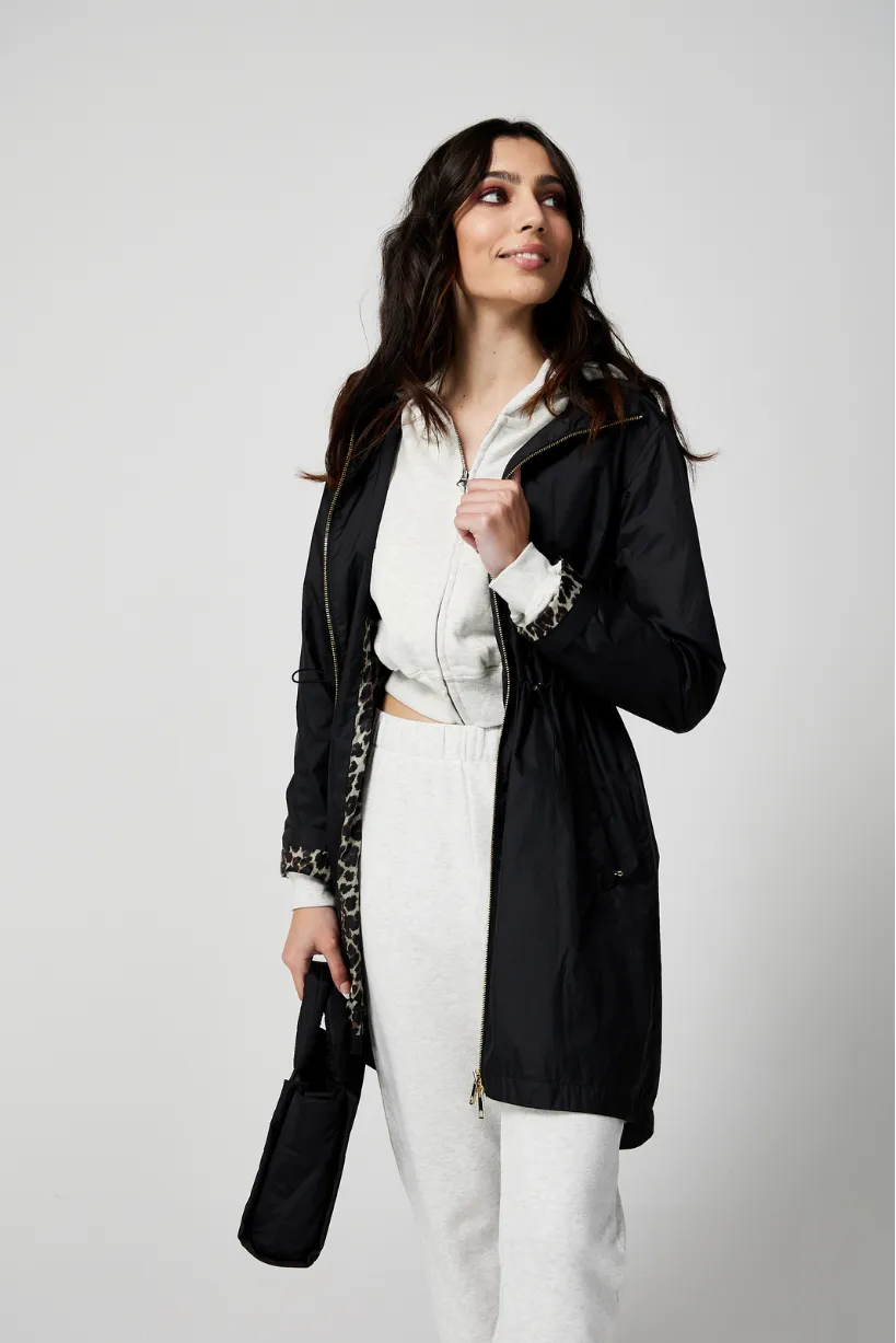 Black Classic Leopard Raincoat