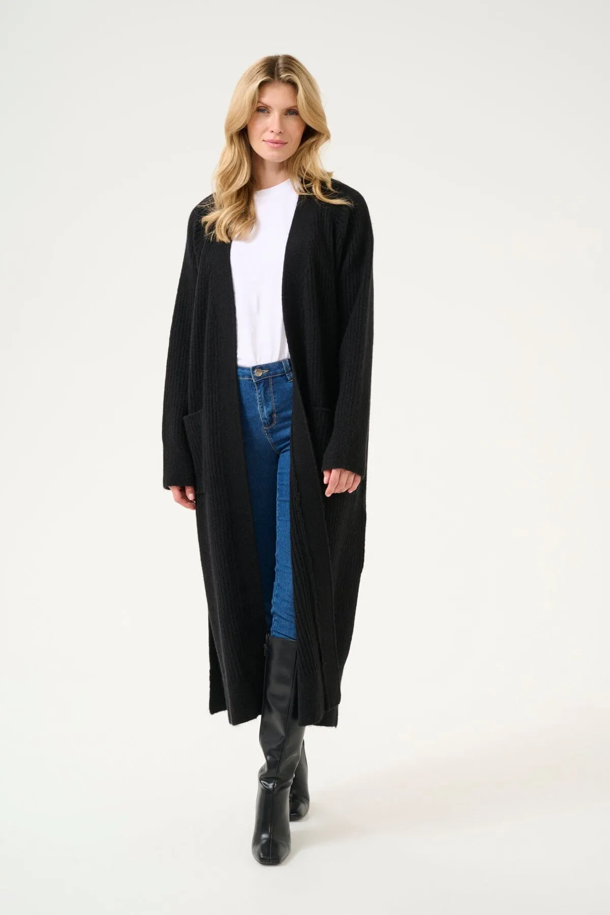 BLACK KNIT LONG CARDIGAN