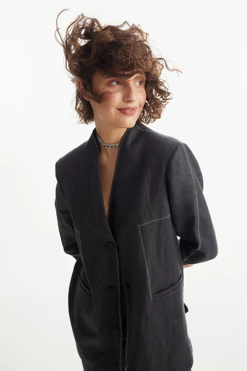 BLACK OVERSIZED SINGLE-BREASTED BLAZER