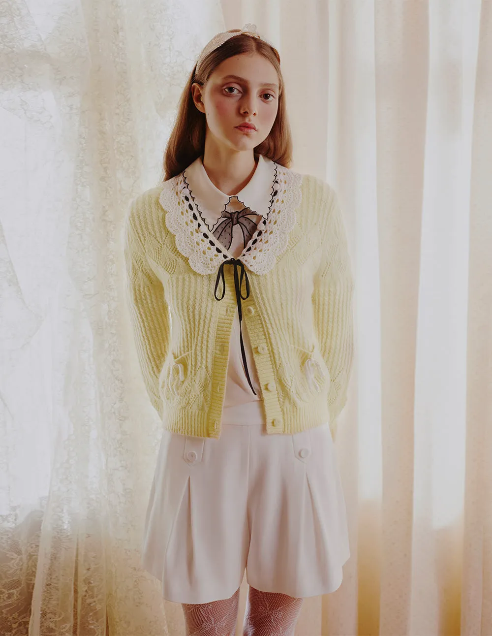 BORA AKSU Cream Mohair-Blend Knitted Cardigan