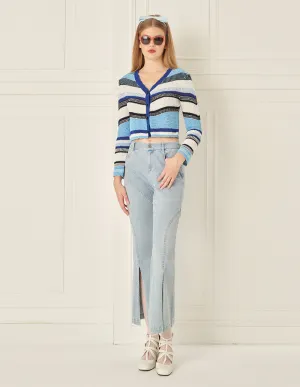 BORA AKSU Mid-Colour Striped V-Neck Long-Sleeved Knitted Cardigan