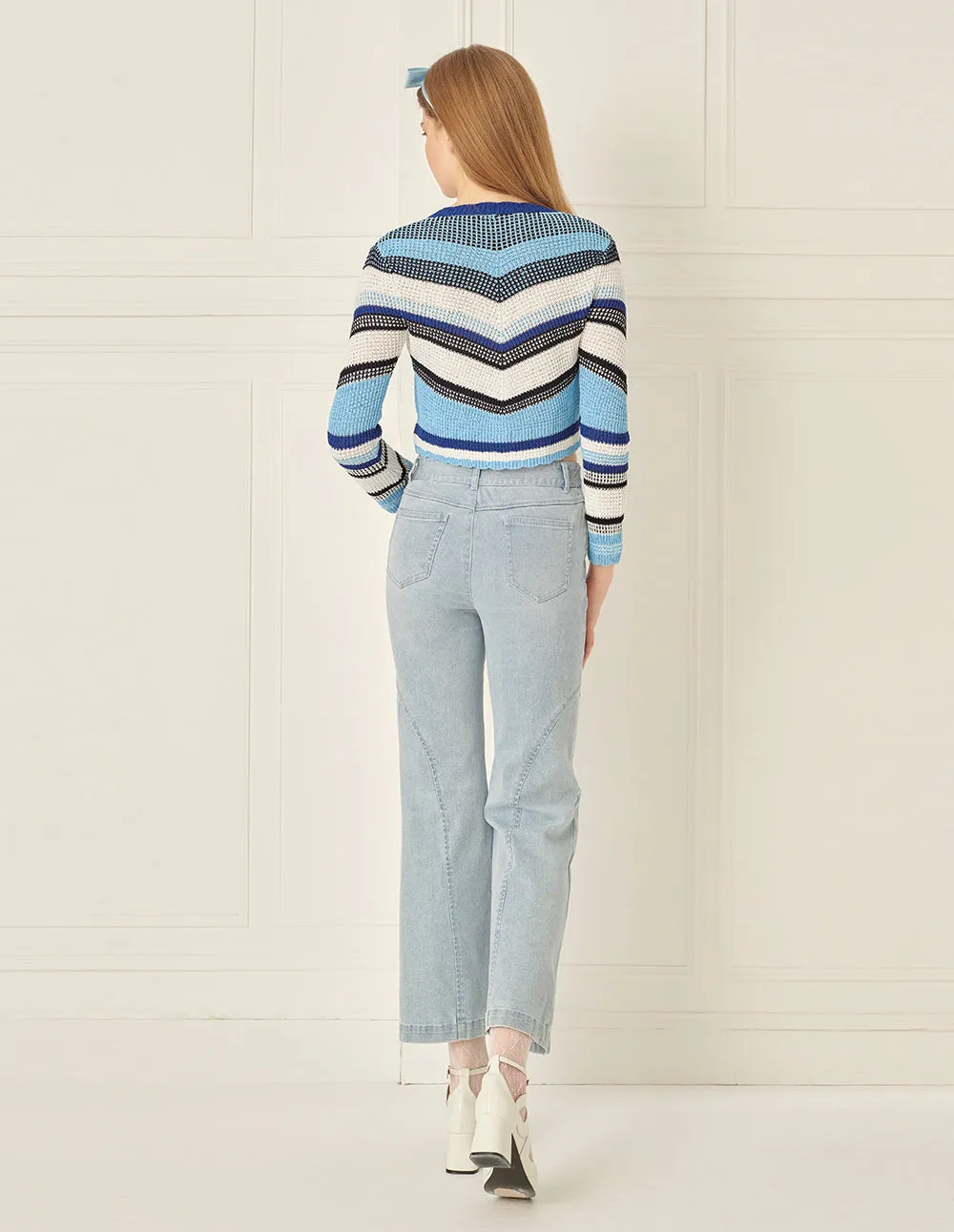 BORA AKSU Mid-Colour Striped V-Neck Long-Sleeved Knitted Cardigan