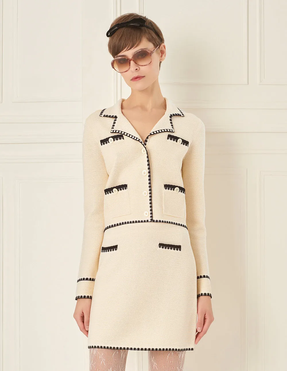 BORA AKSU Suit Collar Colour-Blocked Trim Knitted Cardigan