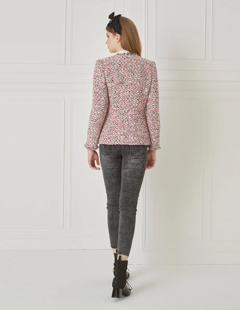 BORA AKSU V-Neck Fur-Trimmed Tweed Jacket