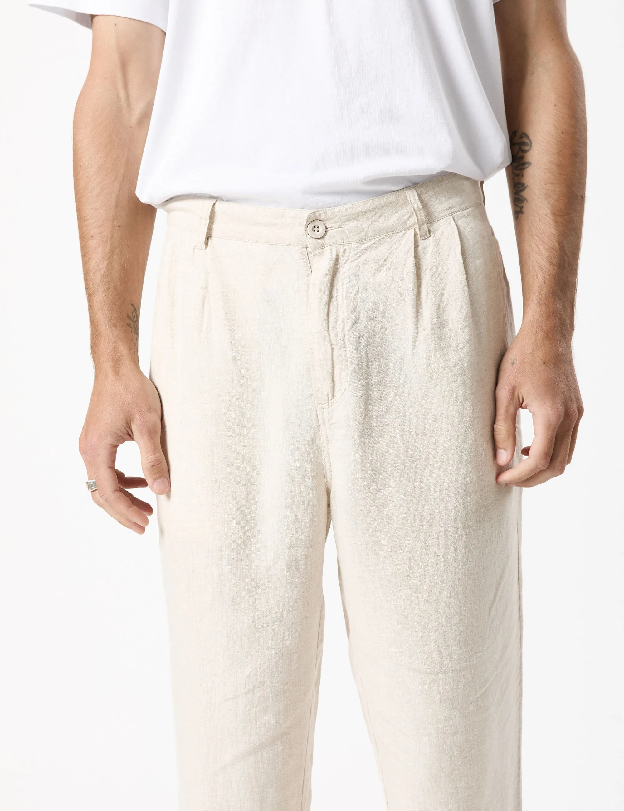 Brooklyn Linen Pleated Pant - Natural