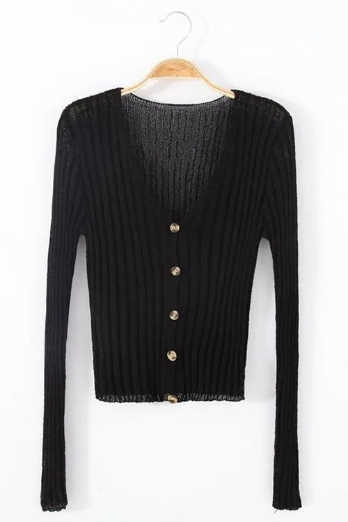 Button Long Sleeve Crop Cardigan