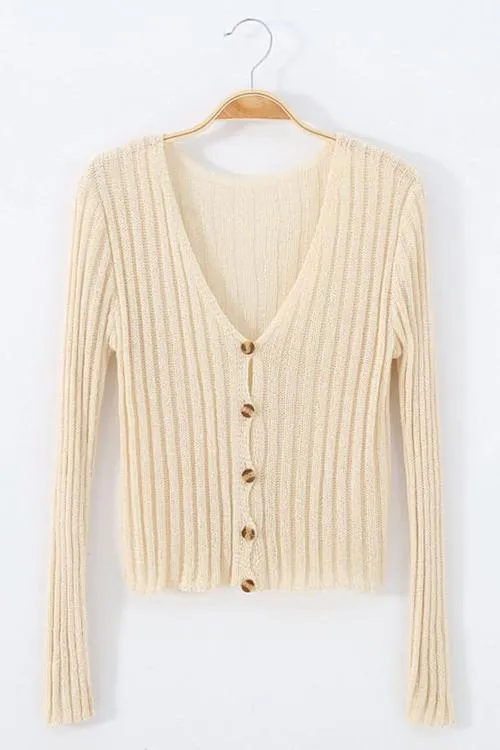 Button Long Sleeve Crop Cardigan