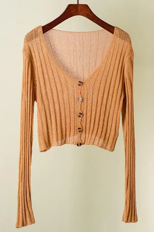 Button Long Sleeve Crop Cardigan