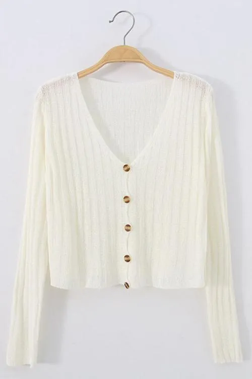 Button Long Sleeve Crop Cardigan