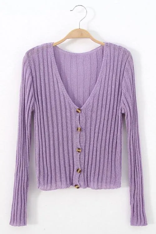 Button Long Sleeve Crop Cardigan