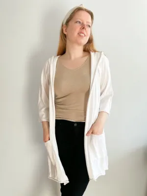 CAbi White Obewan Cotton Long Hooded Cardigan - S/M