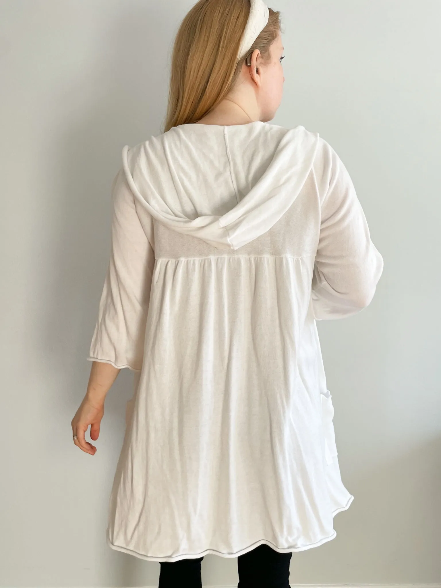 CAbi White Obewan Cotton Long Hooded Cardigan - S/M