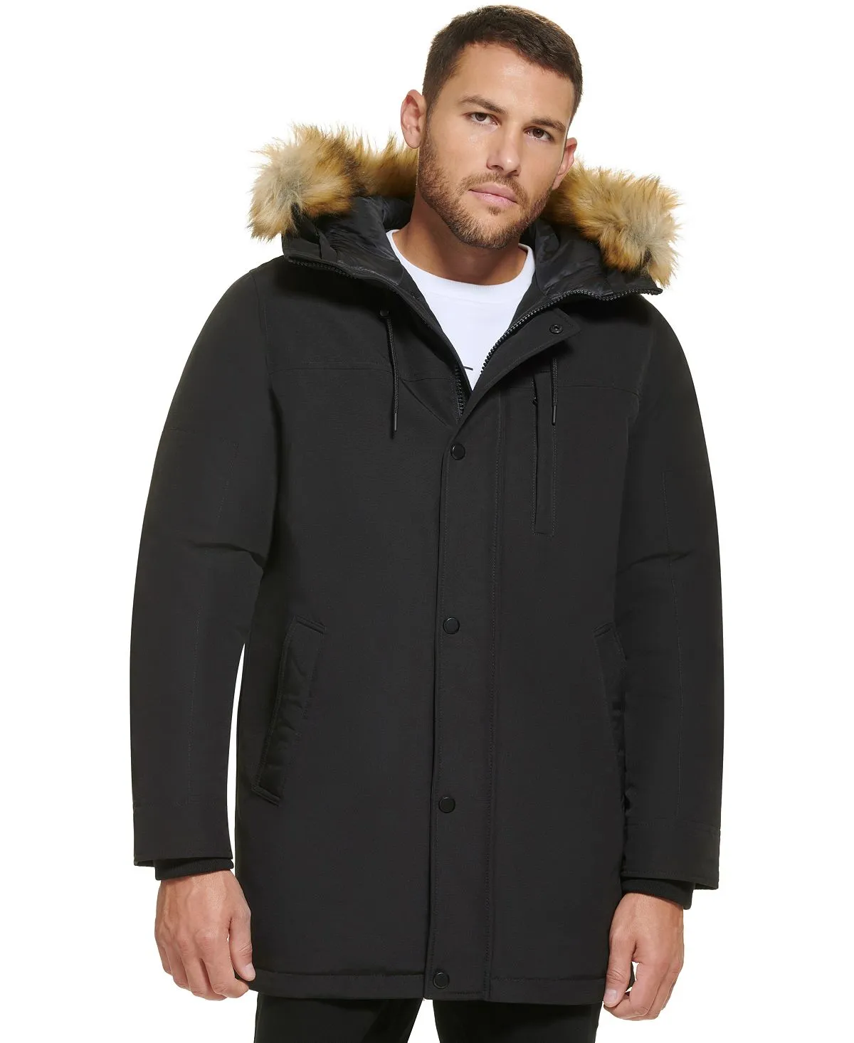 Calvin Klein Men's Faux Fur Lined Hooded Long Parka