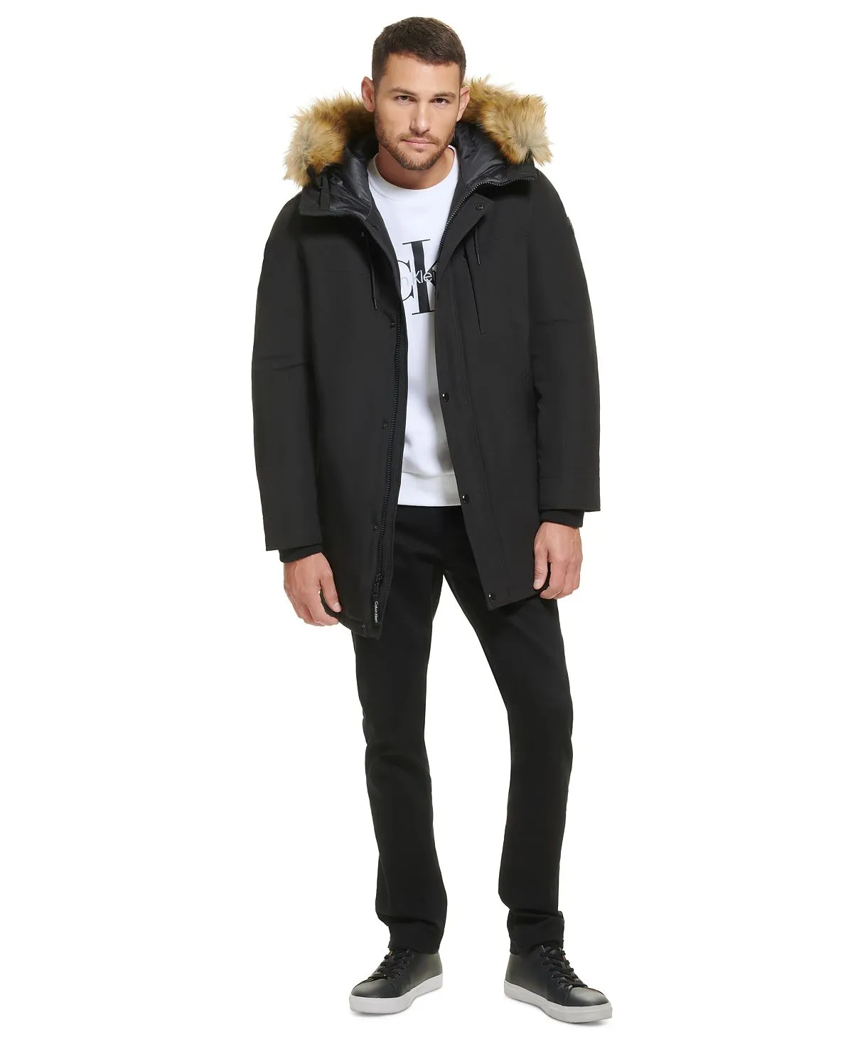 Calvin Klein Men's Faux Fur Lined Hooded Long Parka