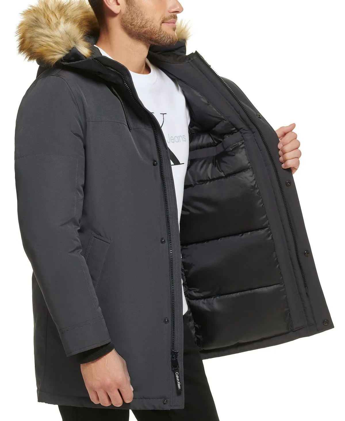 Calvin Klein Men's Faux Fur Lined Hooded Long Parka