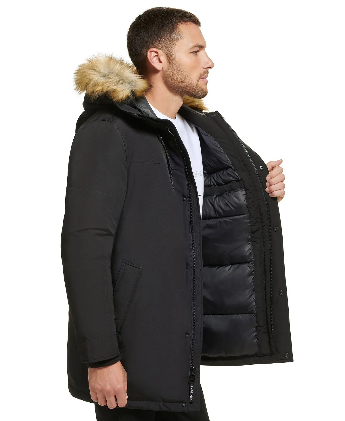 Calvin Klein Men's Faux Fur Lined Hooded Long Parka