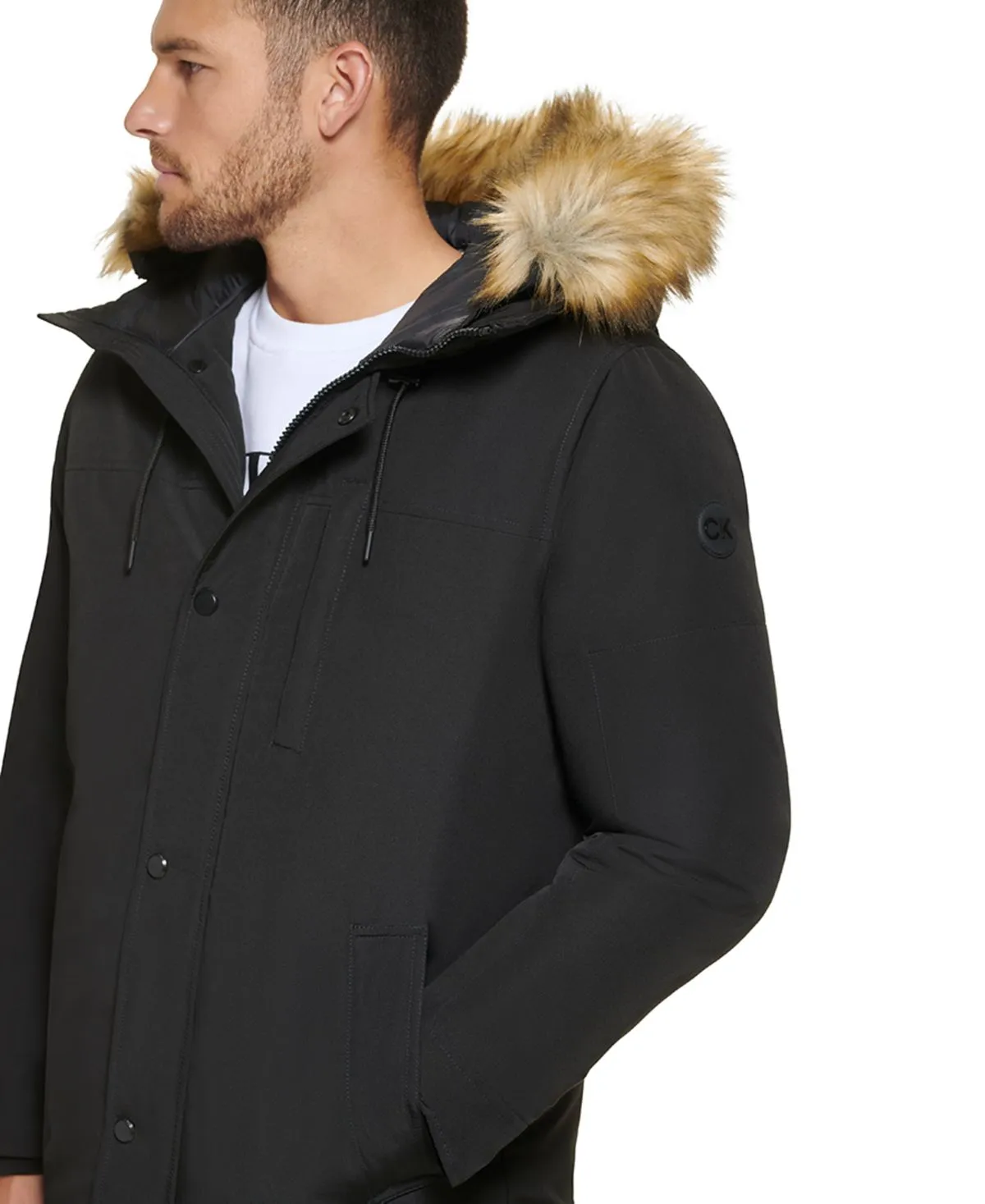 Calvin Klein Men's Faux Fur Lined Hooded Long Parka