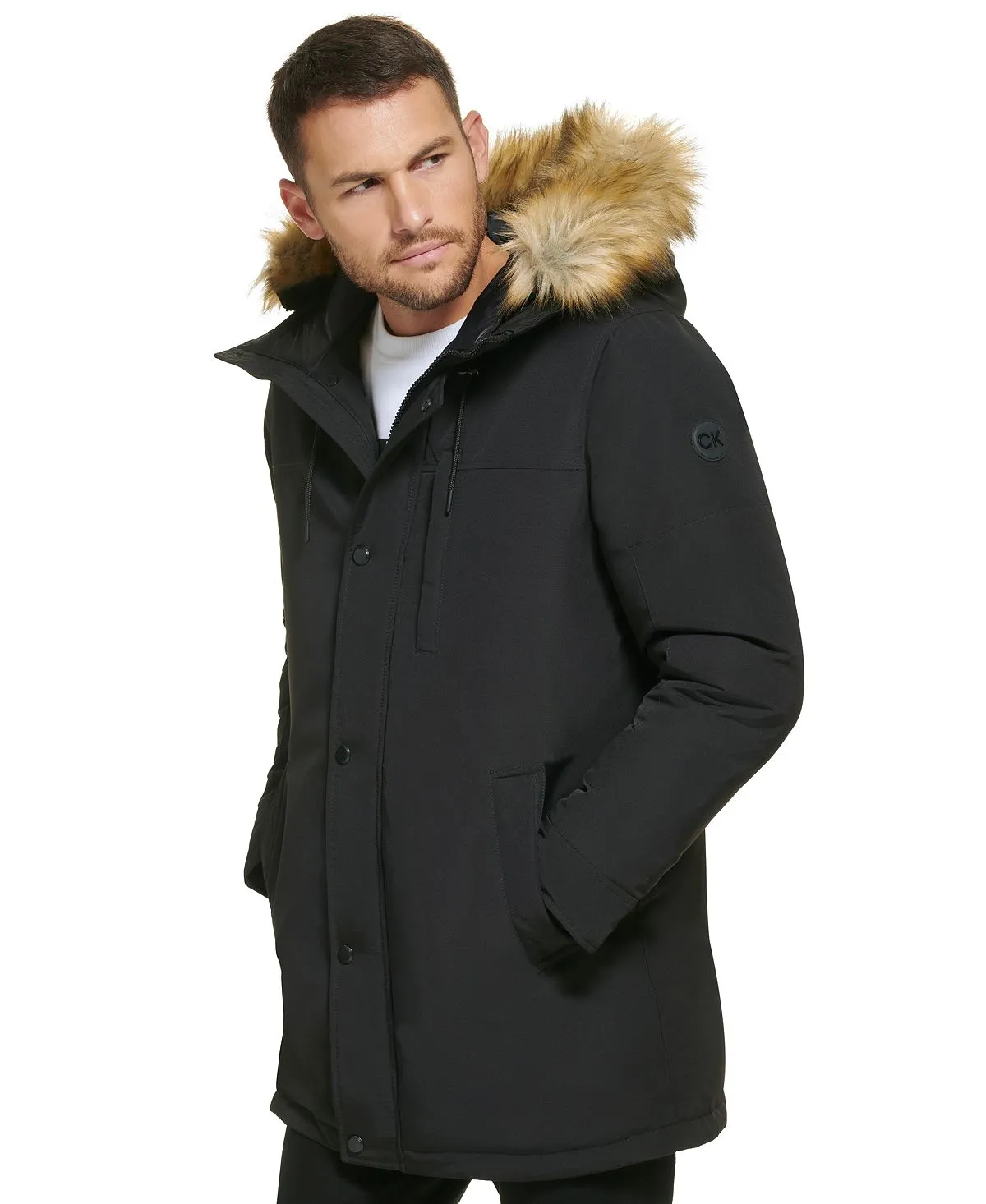 Calvin Klein Men's Faux Fur Lined Hooded Long Parka