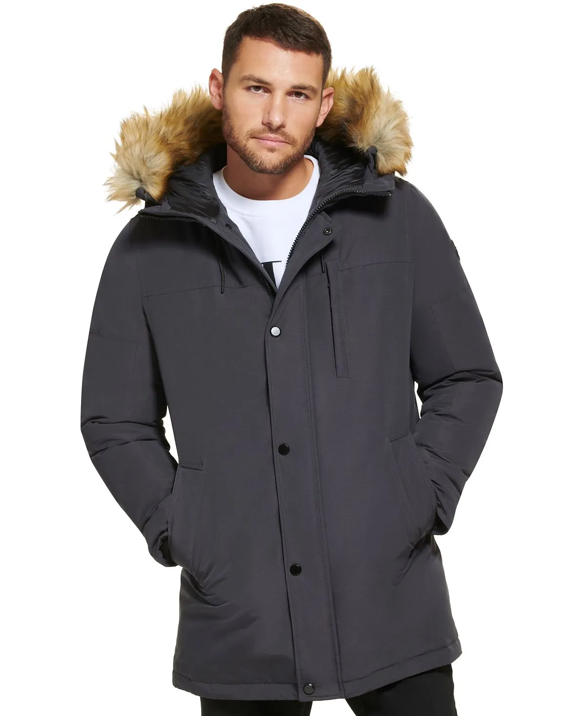 Calvin Klein Men's Faux Fur Lined Hooded Long Parka