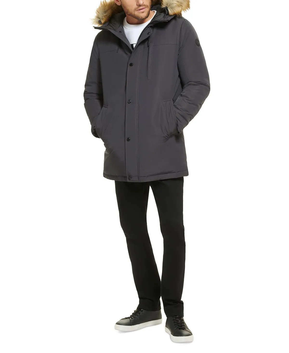 Calvin Klein Men's Faux Fur Lined Hooded Long Parka