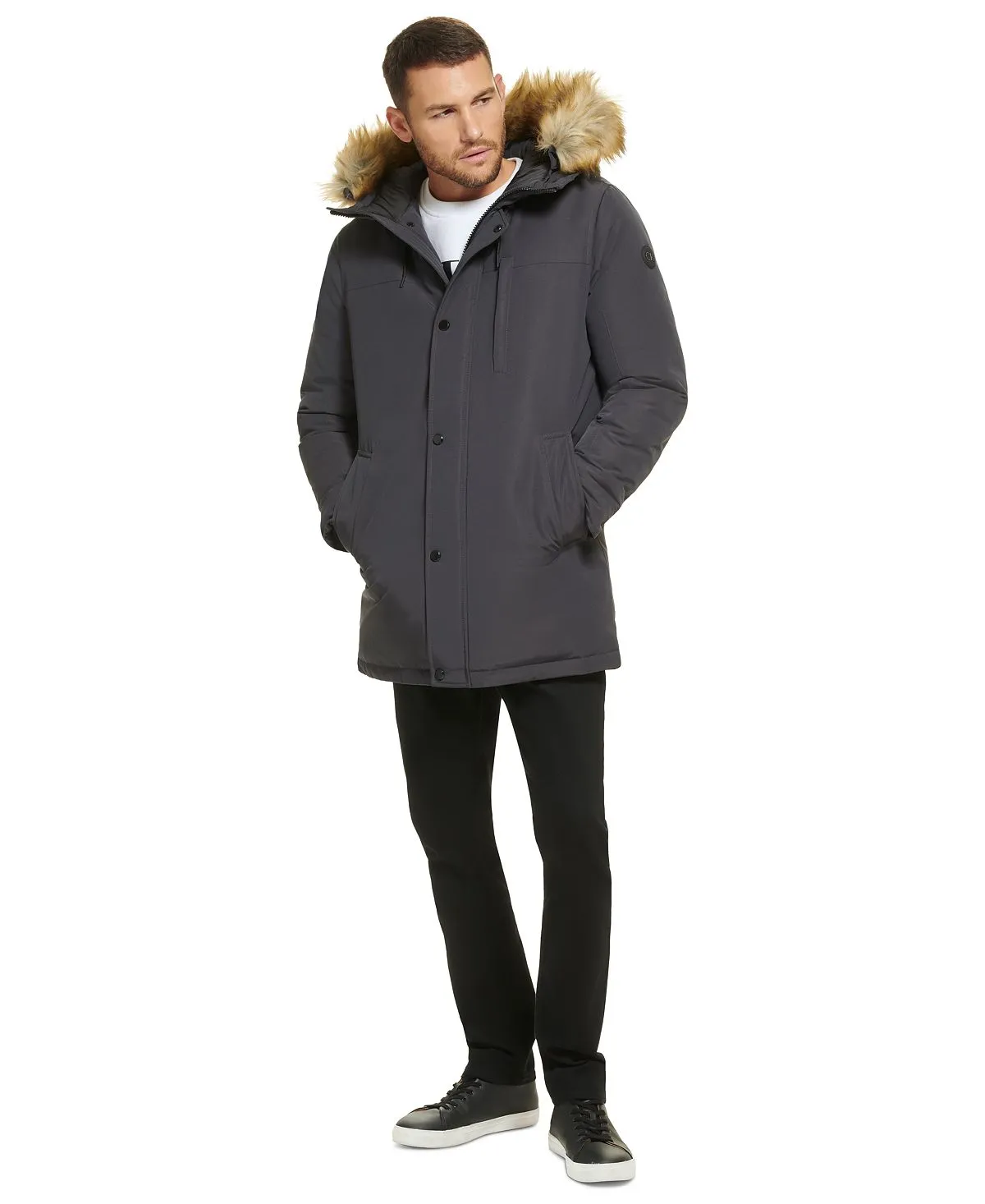 Calvin Klein Men's Faux Fur Lined Hooded Long Parka