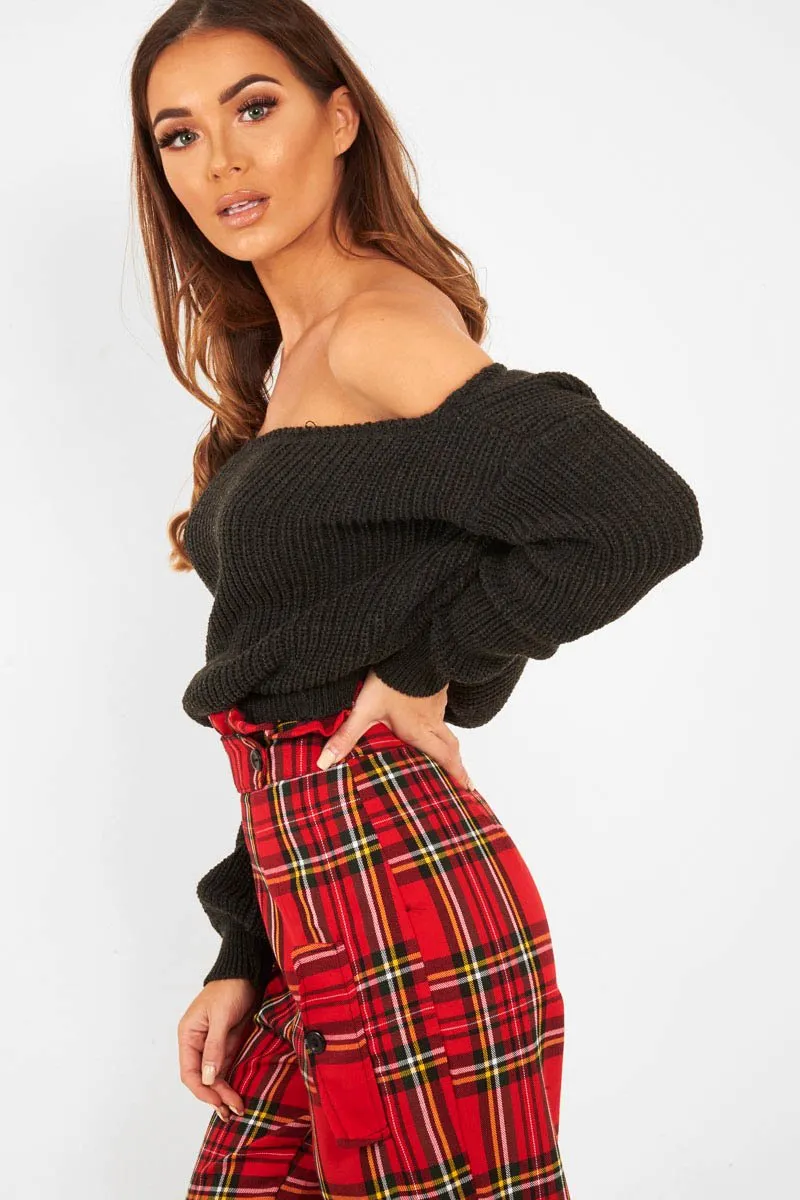 Charcoal Slash Neck Knitted Jumper - Alessia