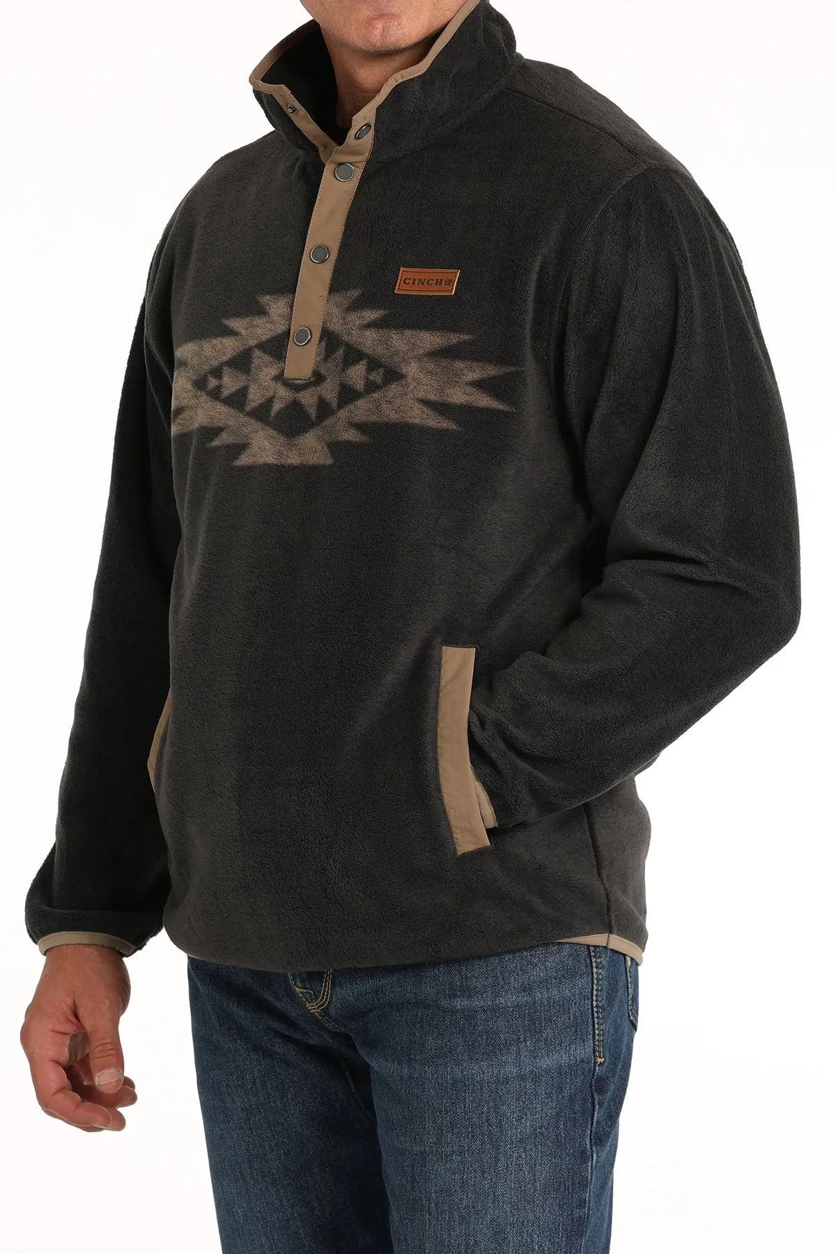 Cinch Men's Charcoal/Tan Southwest Print Polar Fleece Pullover