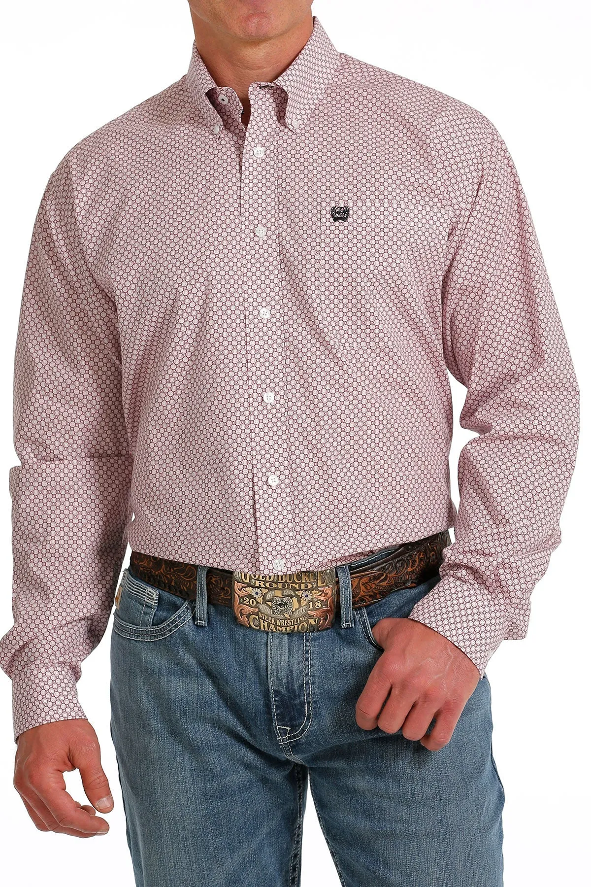 Cinch Men's Dusty Pink & White Geo Print Long Sleeve Western Shirt