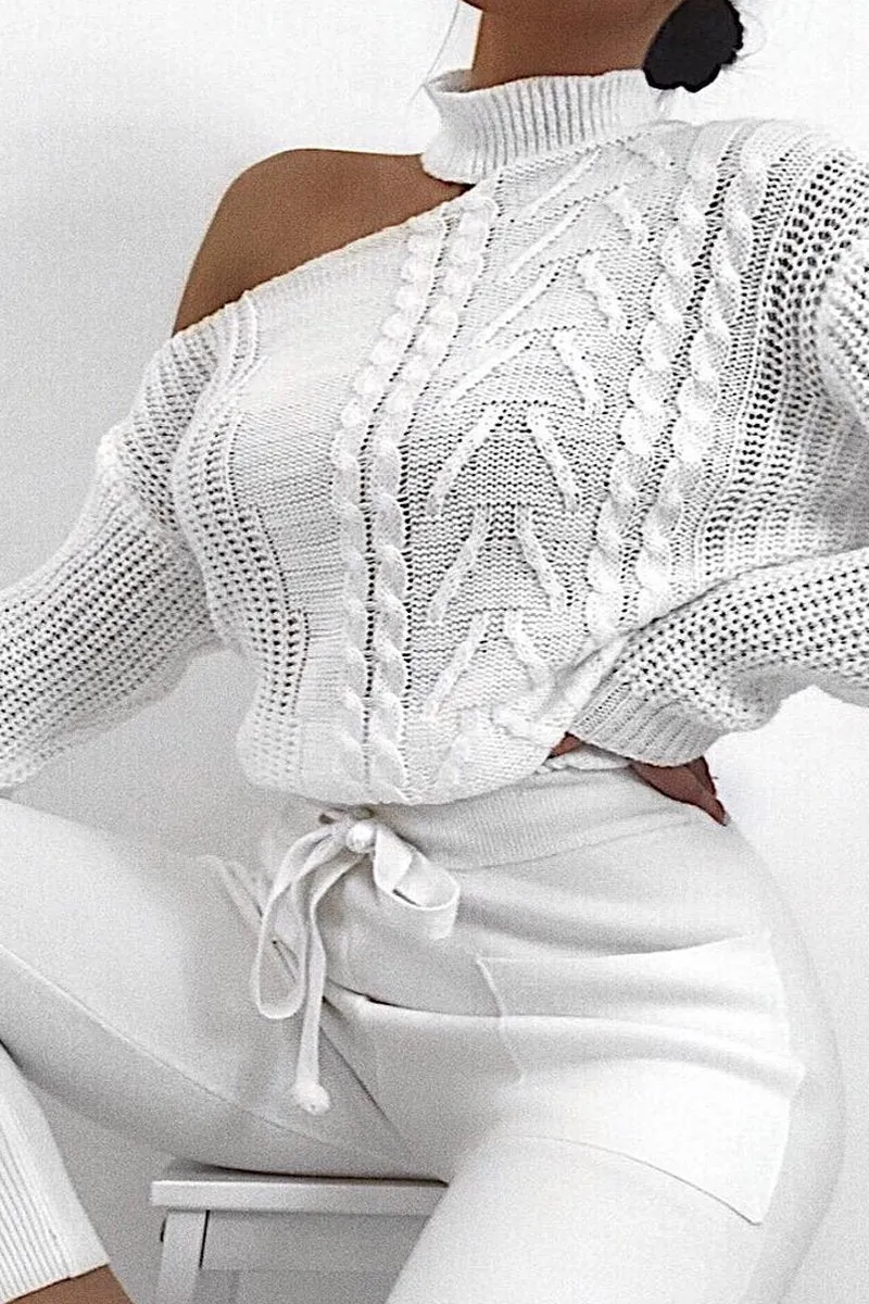 Cream Knitted Slash Neck Off Shoulder Jumper - Hazel