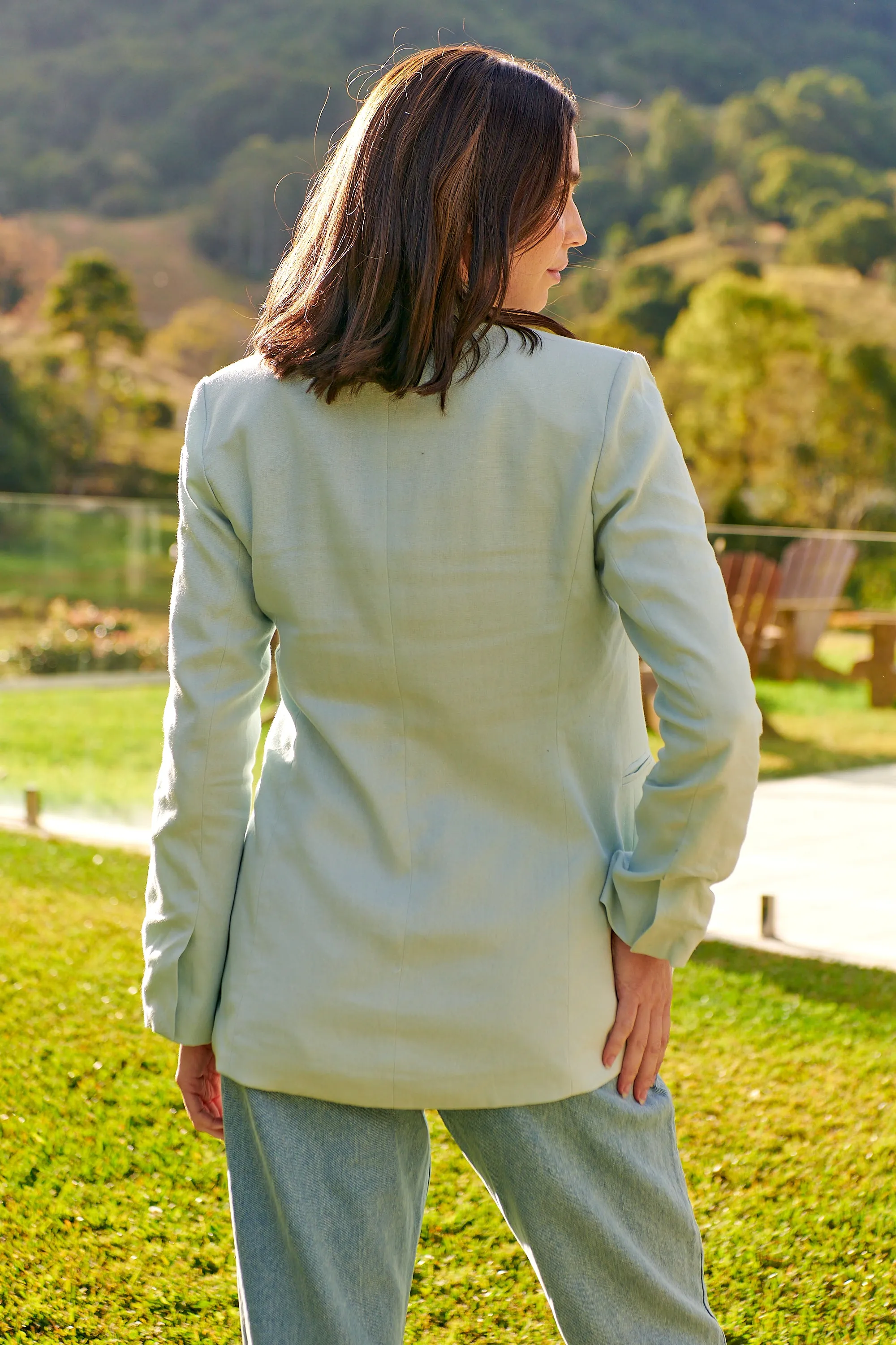 Crystal Baby Blue Linen Blazer