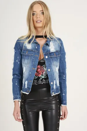 Dark Blue Splash Detail Denim Jacket - Billie