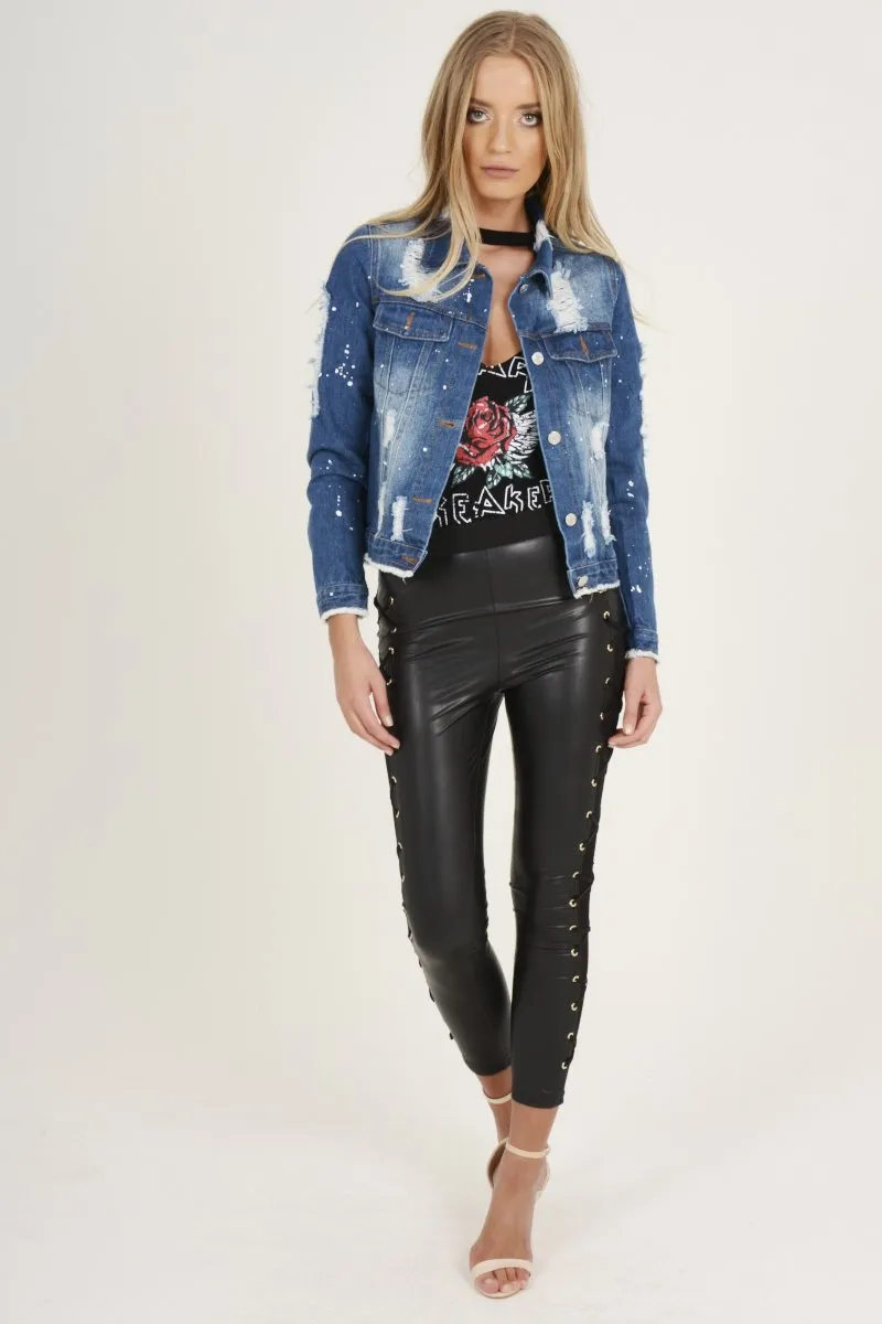 Dark Blue Splash Detail Denim Jacket - Billie