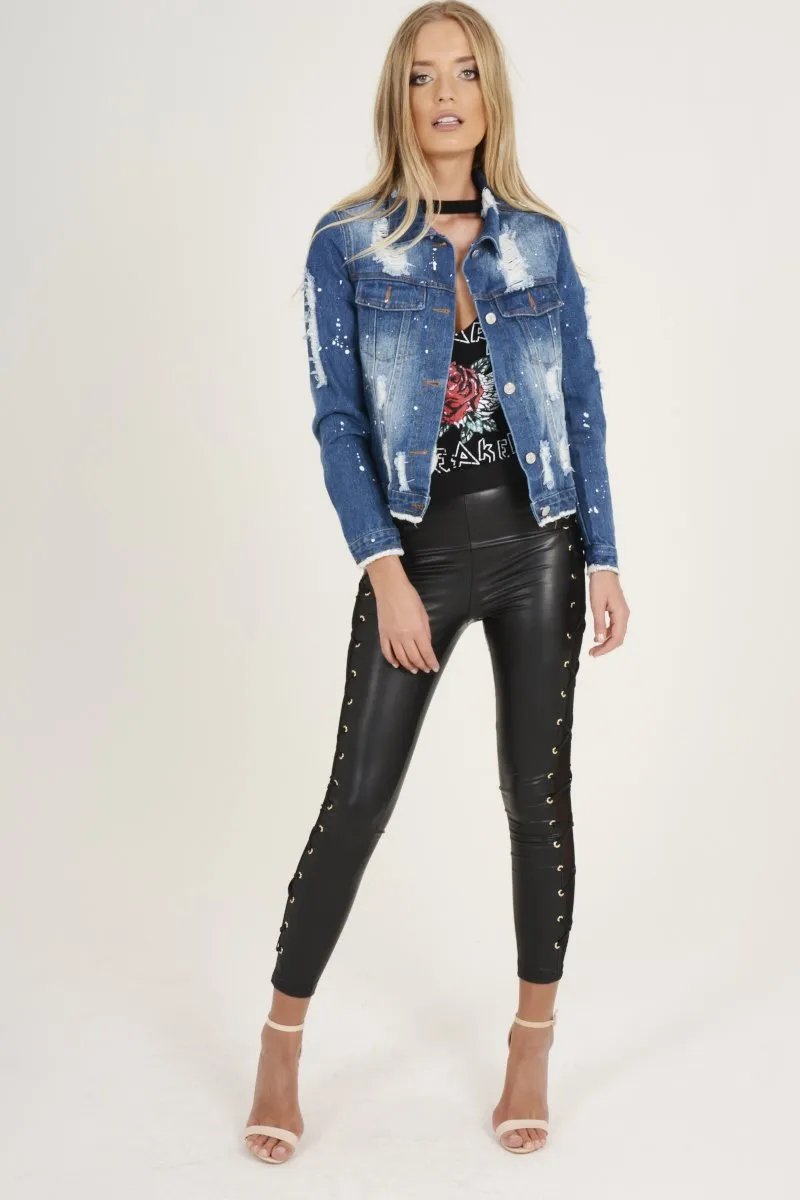 Dark Blue Splash Detail Denim Jacket - Billie