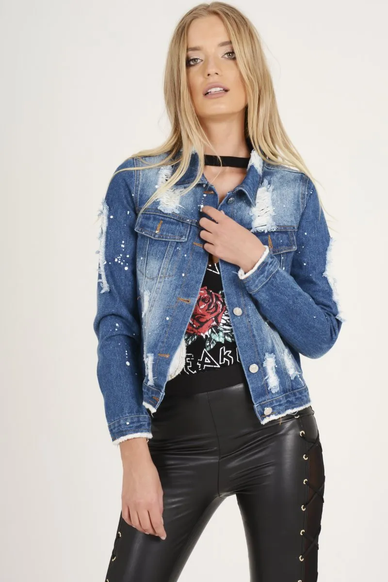 Dark Blue Splash Detail Denim Jacket - Billie