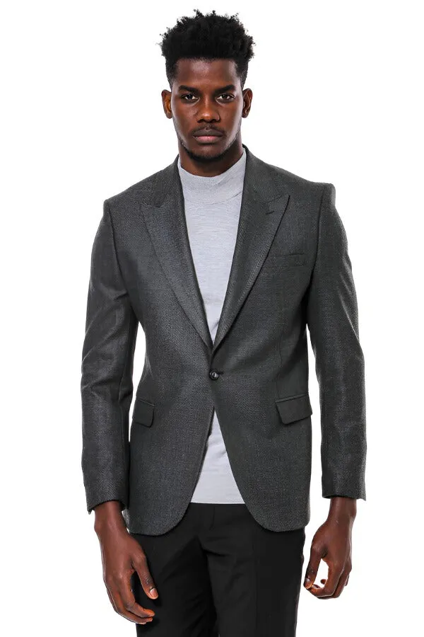 Dark Grey Patterned Slim Fit Blazer - Wessi