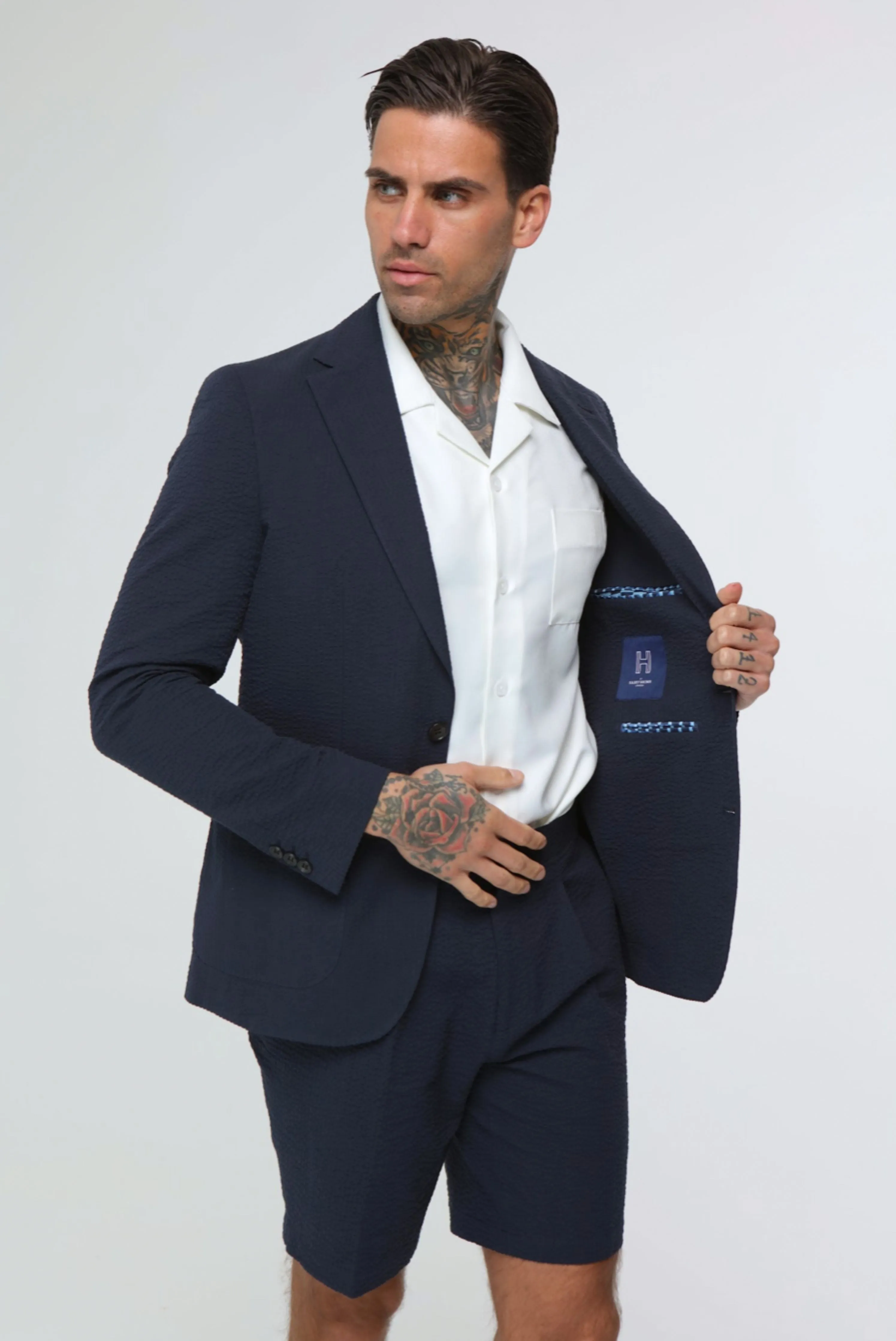 DEAKIN Cotton Linen Seersucker Blazer Navy Blue