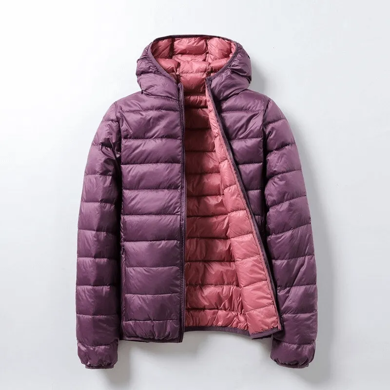 Double-sided Ultra-light and Warm Parka / Women`s Duck Down Jacket with Hooded - SF0069