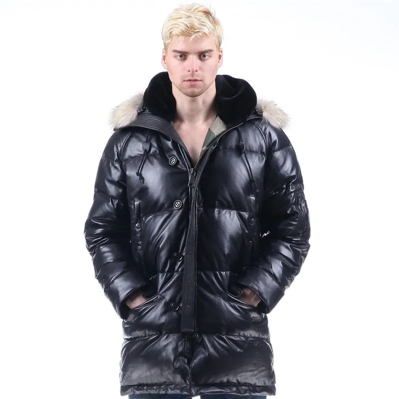 Genuine LEATHER DUCK DOWN Real FUR PARKA COAT