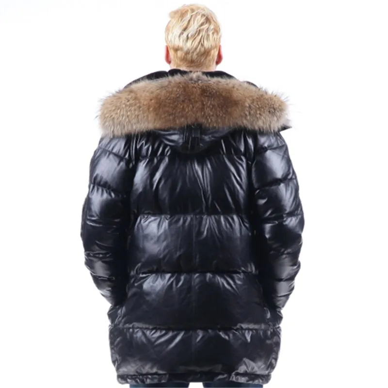 Genuine LEATHER DUCK DOWN Real FUR PARKA COAT