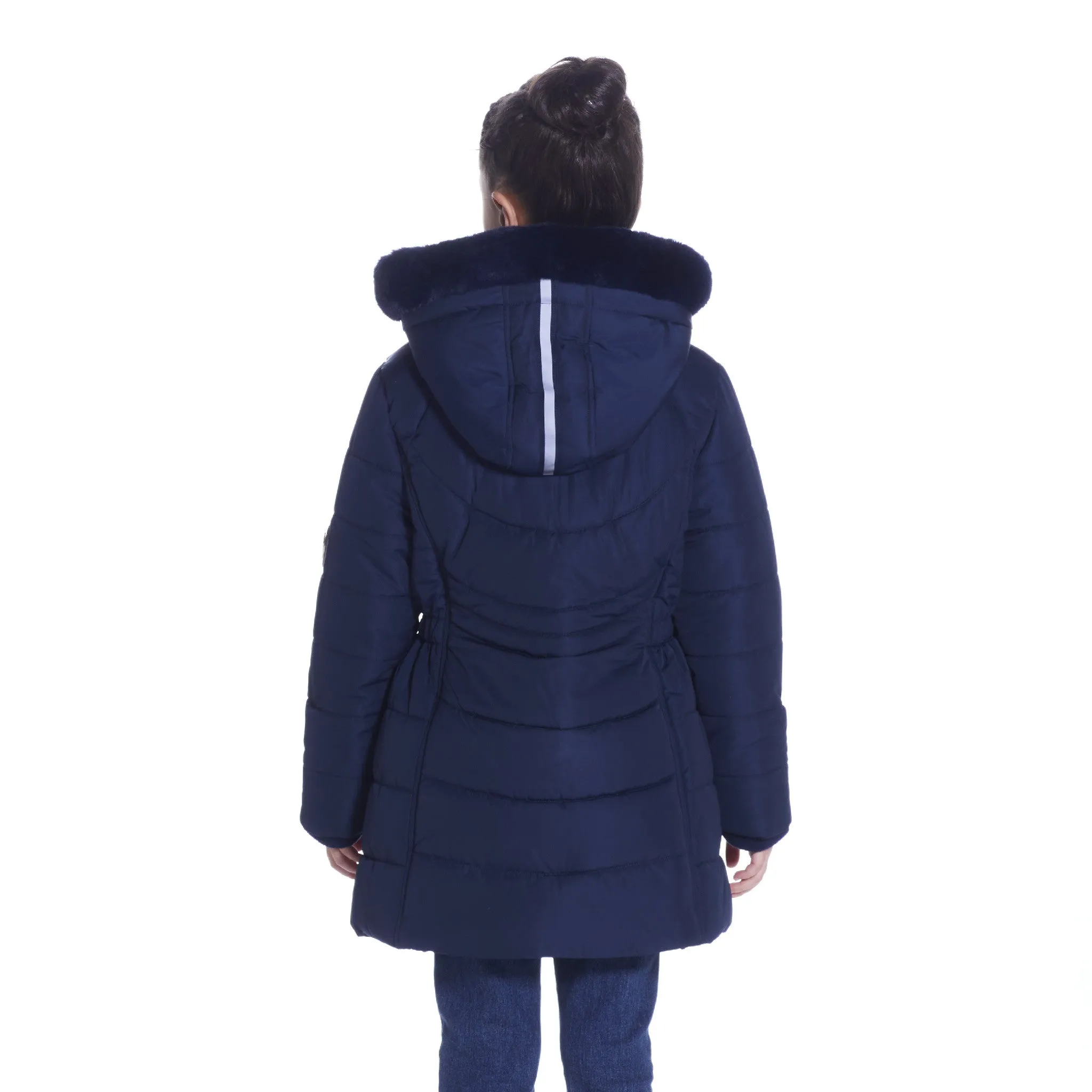 Girls Navy Reflective Hooded Parka