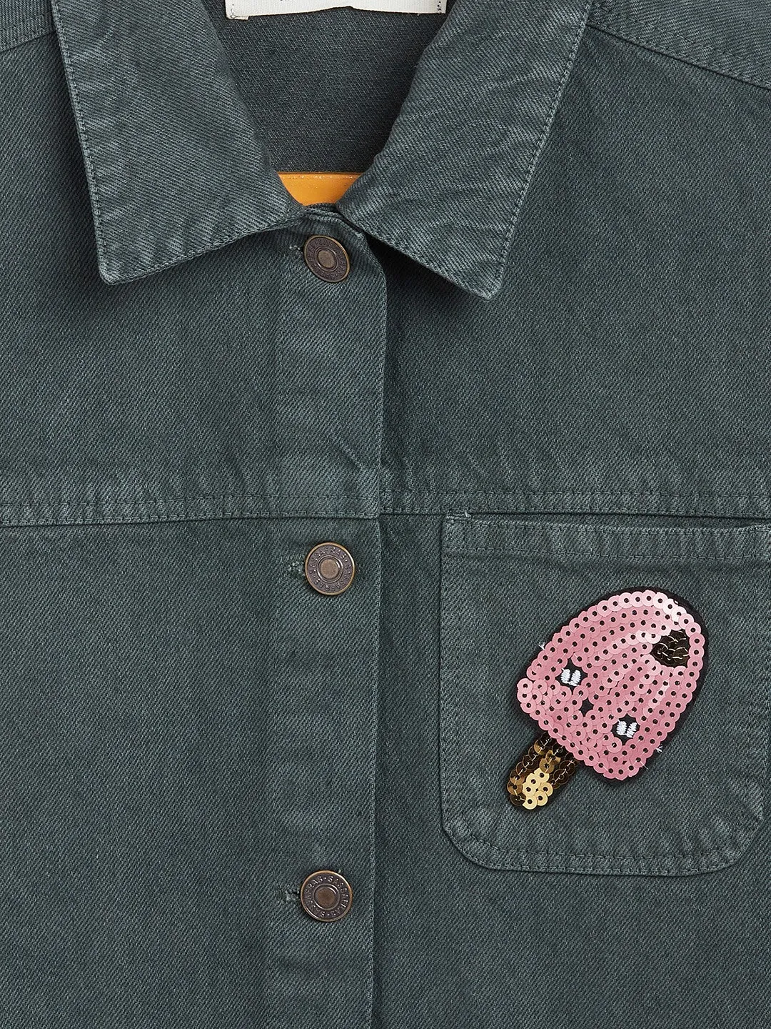 Girls Olive Ice Cream Patch Denim Jacket