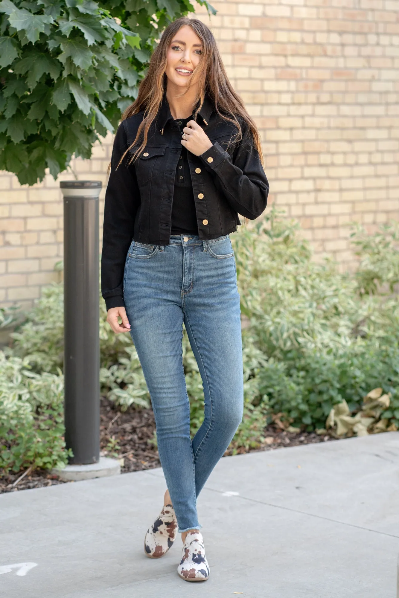 Gold Trim Black Denim Jacket