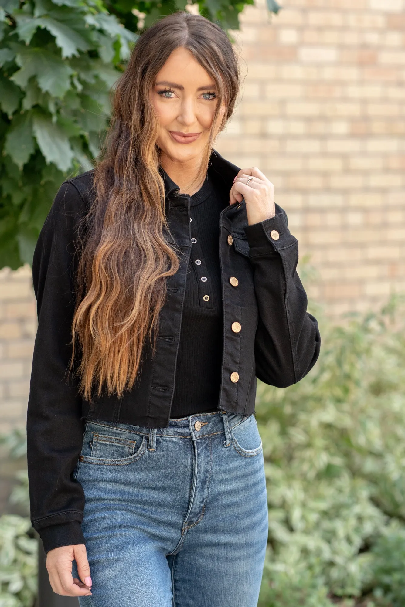 Gold Trim Black Denim Jacket